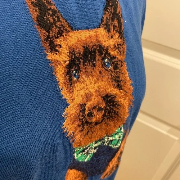 Lands End size Large Blue Sweater with Dog Design - Picture 2 of 9
